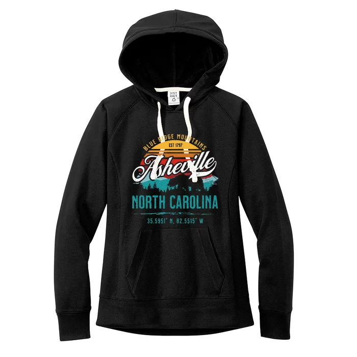 Asheville North Carolina Retro Sunset Blue Ridge Mountains Women's Fleece Hoodie