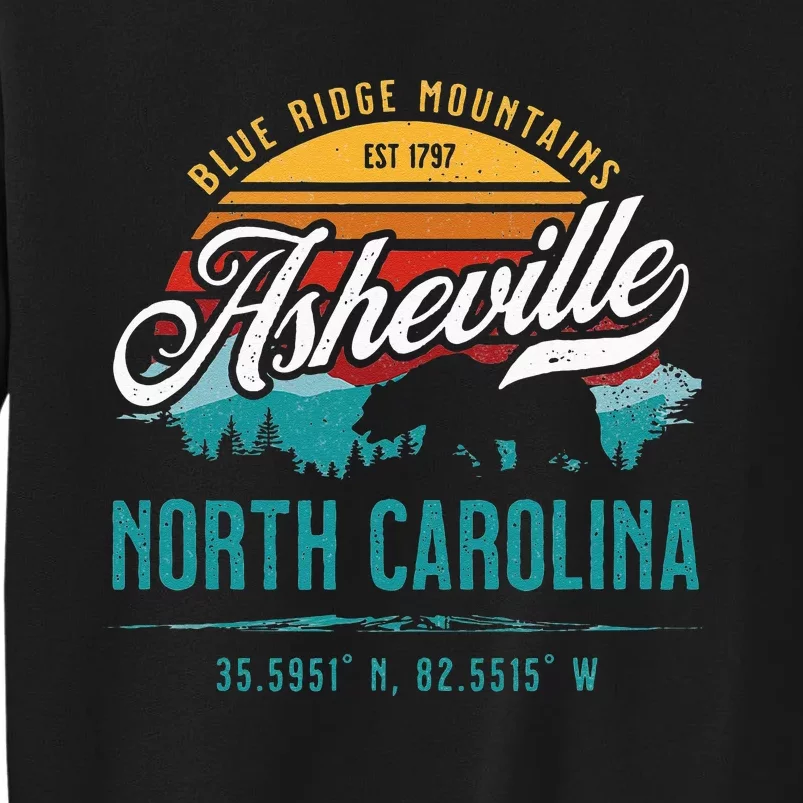 Asheville North Carolina Retro Sunset Blue Ridge Mountains Tall Sweatshirt