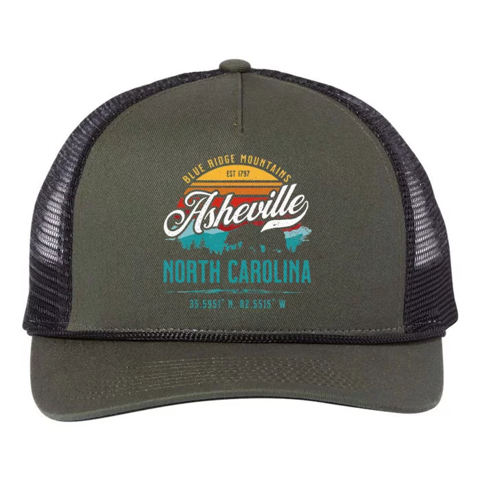 Asheville North Carolina Retro Sunset Blue Ridge Mountains Retro Rope Trucker Hat Cap