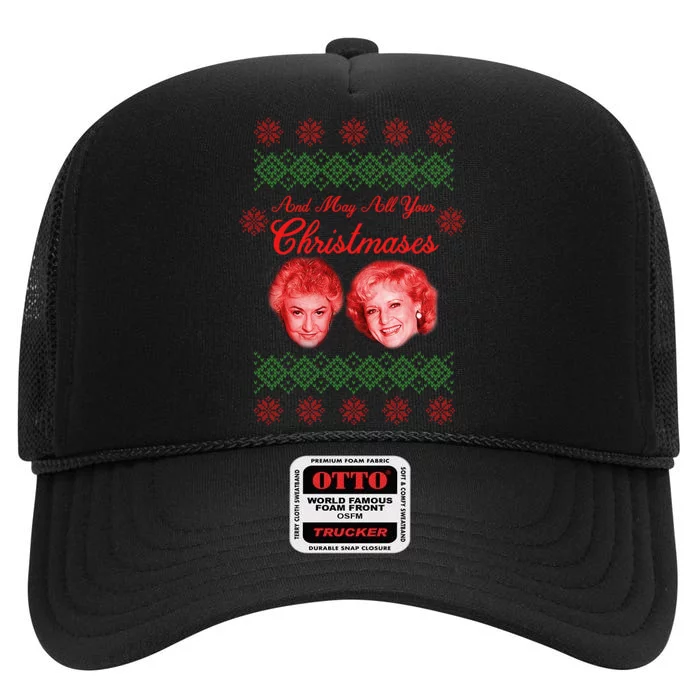 And May All Your Christmases Ugly Christmas High Crown Mesh Trucker Hat