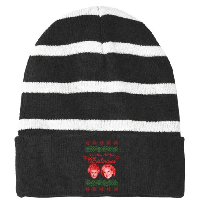 And May All Your Christmases Ugly Christmas Striped Beanie with Solid Band