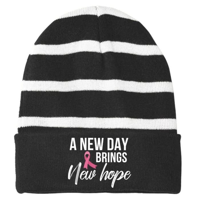 A New Day Brings New Hope Breast Cancer Awareness Striped Beanie with Solid Band