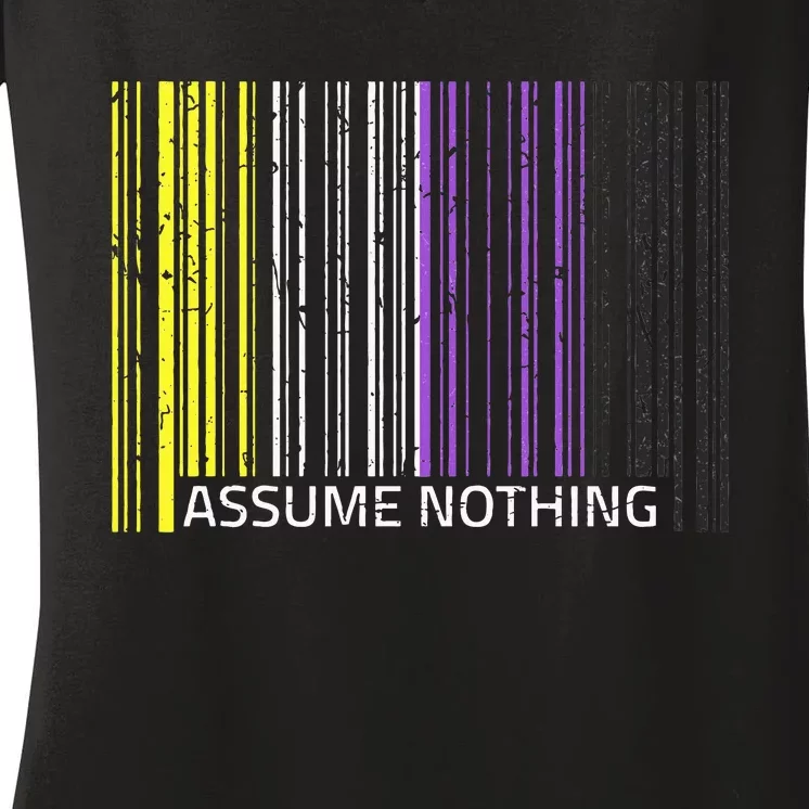 Assume Nothing Flag Genderqueer Lgbtqia Pride Women's V-Neck T-Shirt