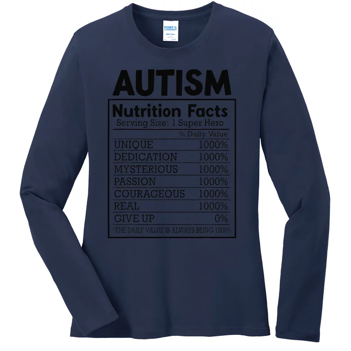 Autism Nutrition Facts Autistic Pride Autism Awareness Ladies Long Sleeve Shirt