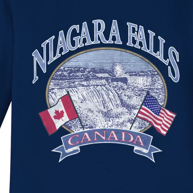 Americana Niagara Falls Scene Canada America Flags Gift Baby Long Sleeve Bodysuit