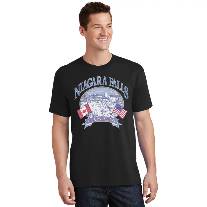 Americana Niagara Falls Scene Canada America Flags T-Shirt