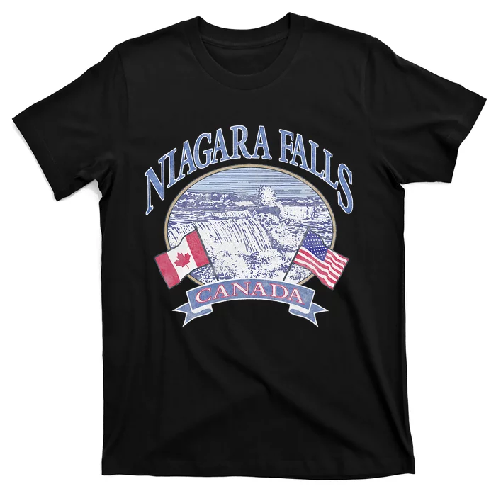 Americana Niagara Falls Scene Canada America Flags T-Shirt