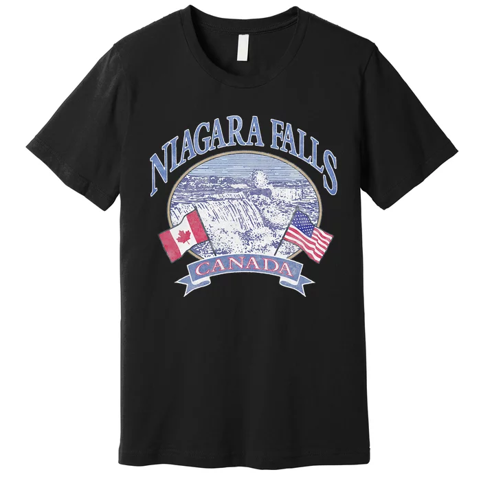 Americana Niagara Falls Scene Canada America Flags Premium T-Shirt