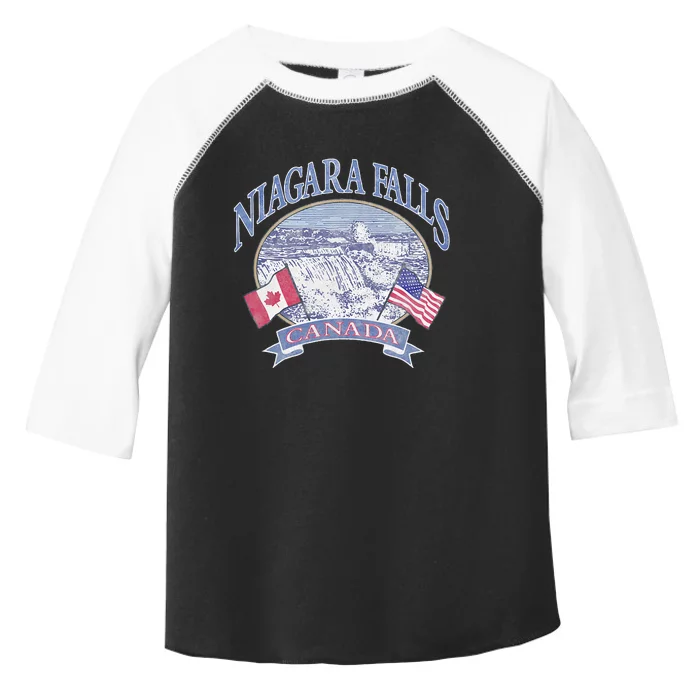 Americana Niagara Falls Scene Canada America Flags Toddler Fine Jersey T-Shirt