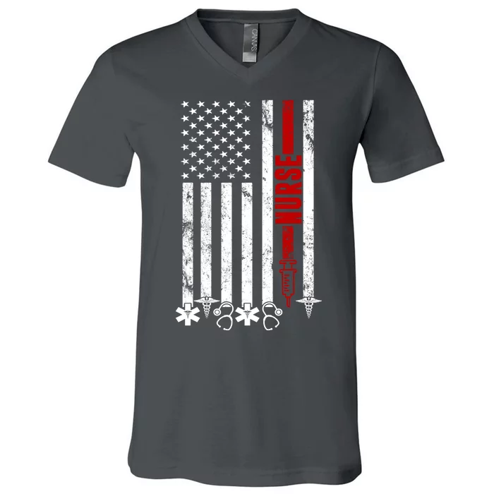 American Nurse Flag RN Nurse V-Neck T-Shirt