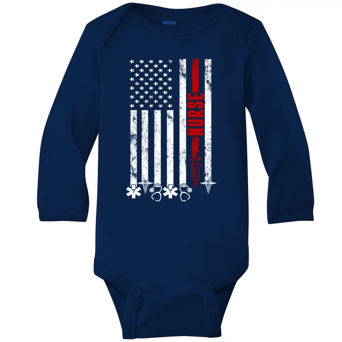 American Nurse Flag RN Nurse Baby Long Sleeve Bodysuit