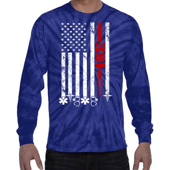 American Nurse Flag RN Nurse Tie-Dye Long Sleeve Shirt