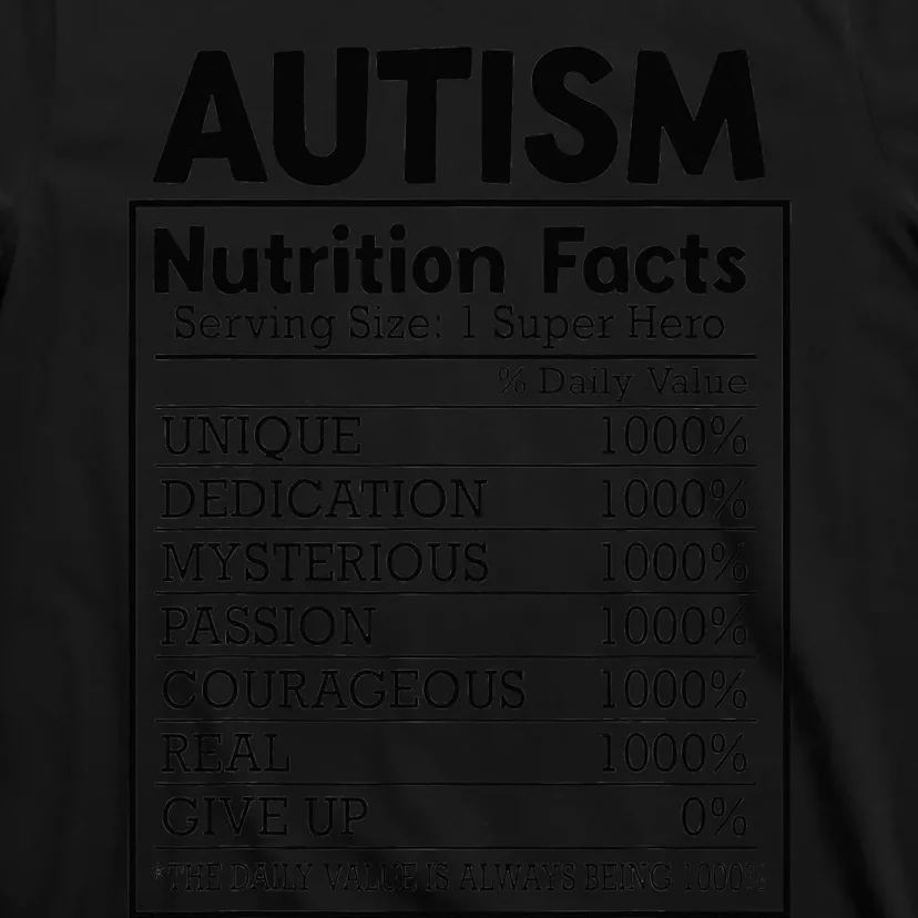 Autism Nutrition Facts Autistic Pride Autism Awareness T-Shirt