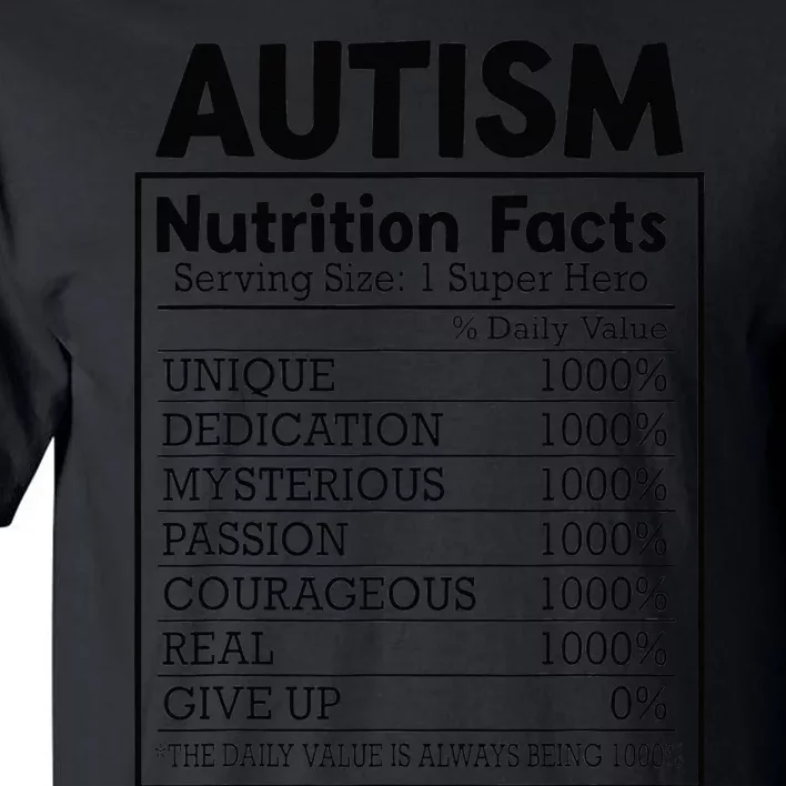 Autism Nutrition Facts Autistic Pride Autism Awareness Tall T-Shirt