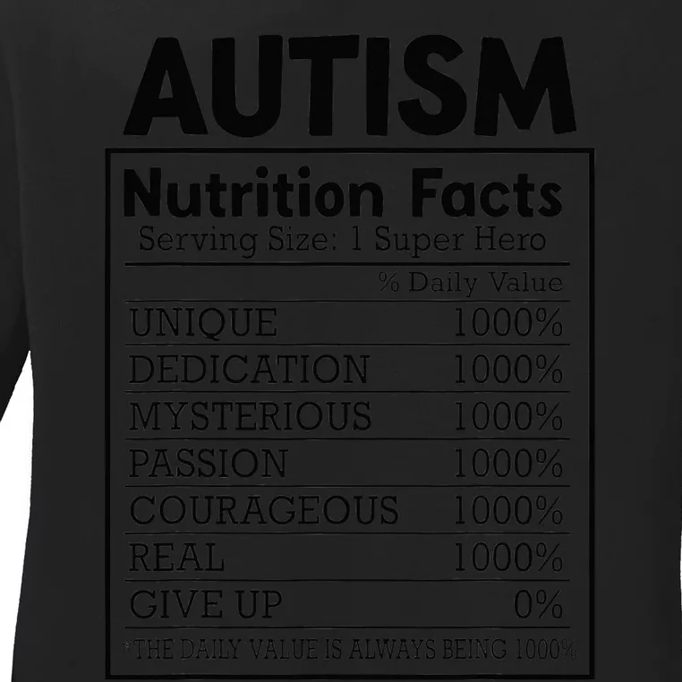 Autism Nutrition Facts Autistic Pride Autism Awareness Ladies Long Sleeve Shirt