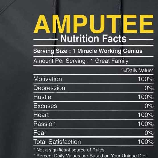 Amputee Nutrition Facts Funny Amputation Prosthetic Leg Performance Fleece Hoodie