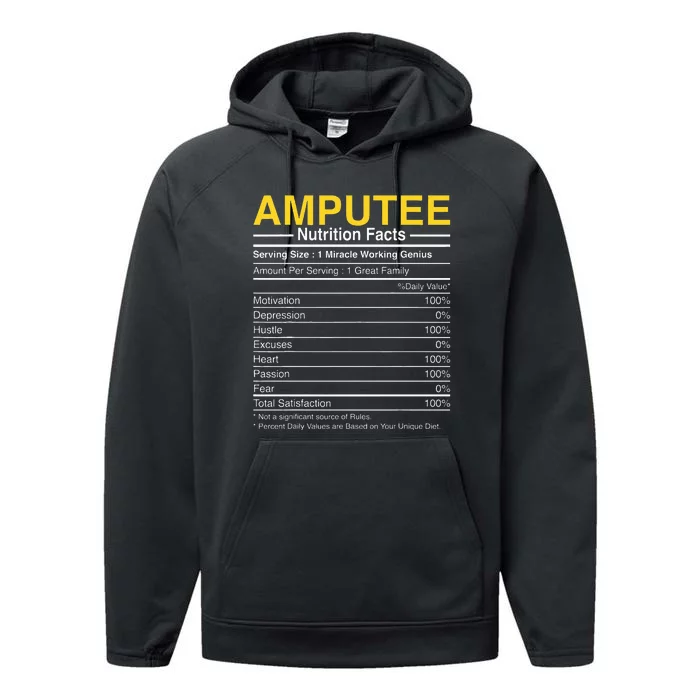 Amputee Nutrition Facts Funny Amputation Prosthetic Leg Performance Fleece Hoodie