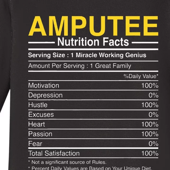 Amputee Nutrition Facts Funny Amputation Prosthetic Leg Baby Long Sleeve Bodysuit