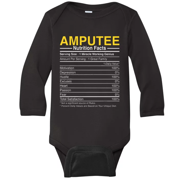 Amputee Nutrition Facts Funny Amputation Prosthetic Leg Baby Long Sleeve Bodysuit