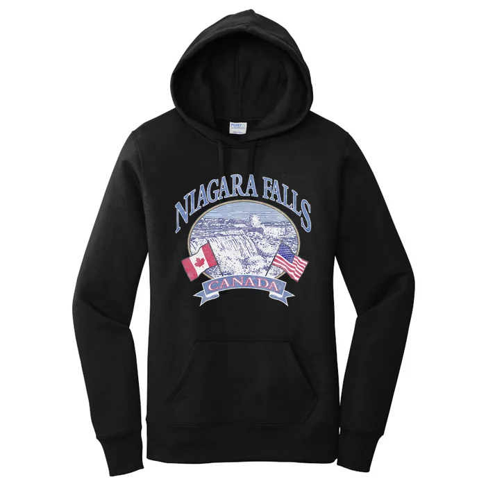 Americana Niagara Falls Scene Canada America Flags Women's Pullover Hoodie