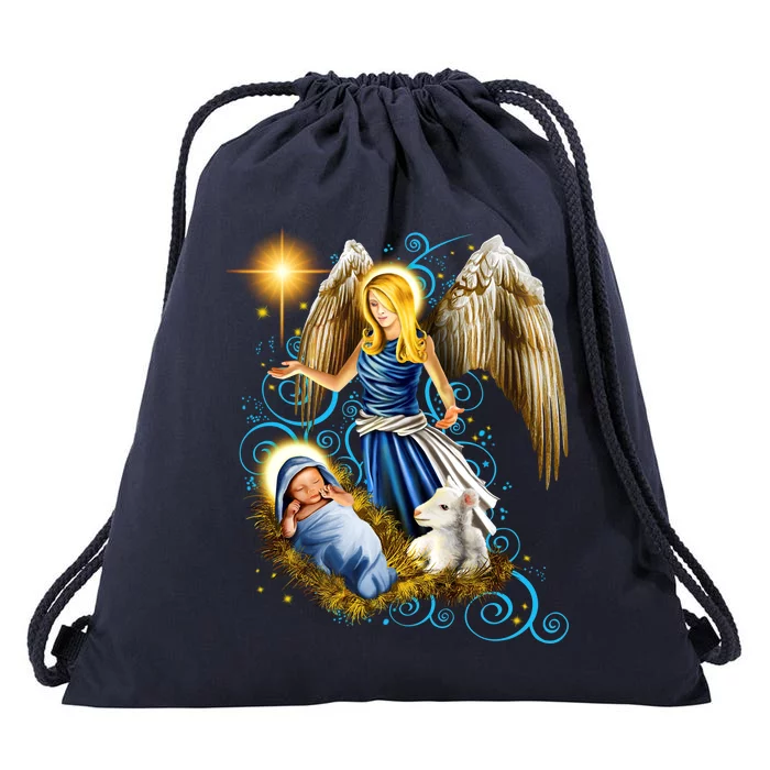 Angel With Baby Jesus Drawstring Bag