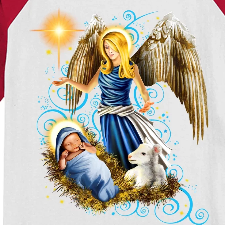 Angel With Baby Jesus Kids Colorblock Raglan Jersey