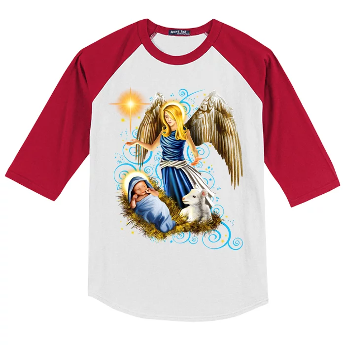 Angel With Baby Jesus Kids Colorblock Raglan Jersey