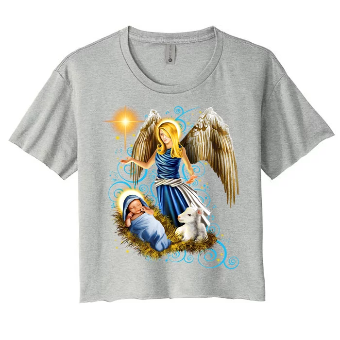 Angel With Baby Jesus Women's Crop Top Tee