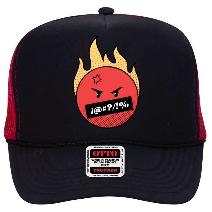 Angry Flaming Emoji High Crown Mesh Trucker Hat