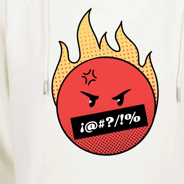 Angry Flaming Emoji Womens Funnel Neck Pullover Hood