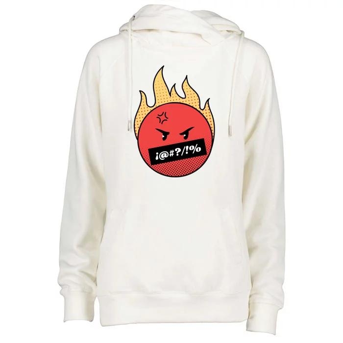 Angry Flaming Emoji Womens Funnel Neck Pullover Hood