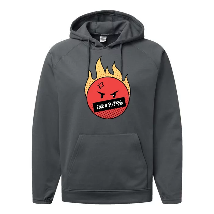 Angry Flaming Emoji Performance Fleece Hoodie