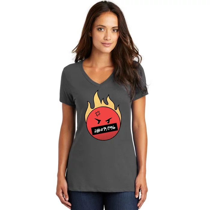 Angry Flaming Emoji Women's V-Neck T-Shirt