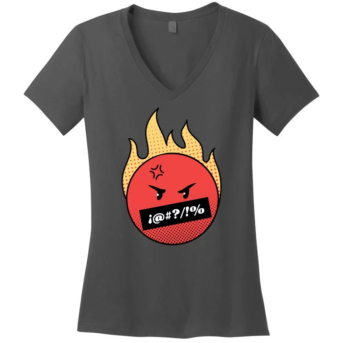 Angry Flaming Emoji Women's V-Neck T-Shirt