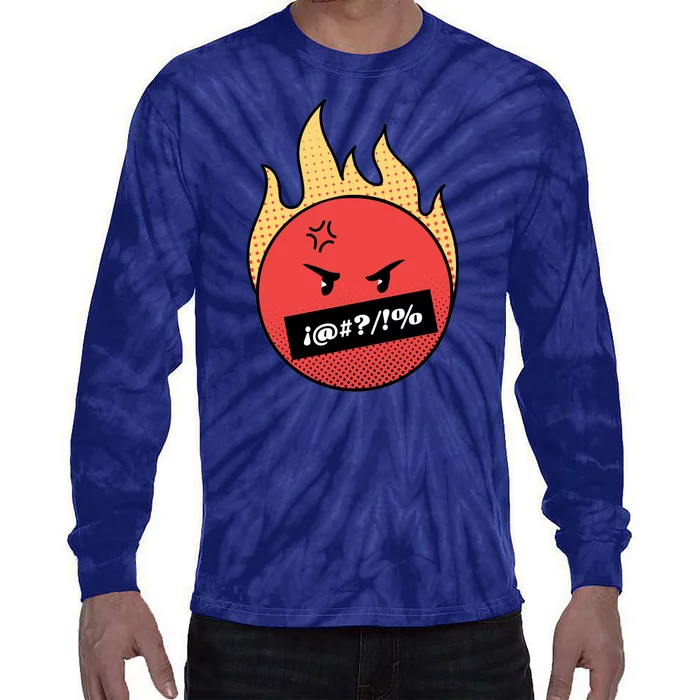 Angry Flaming Emoji Tie-Dye Long Sleeve Shirt