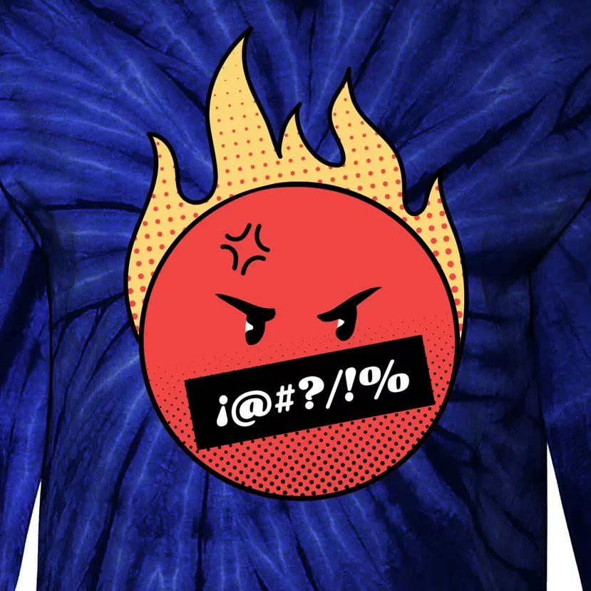 Angry Flaming Emoji Tie-Dye Long Sleeve Shirt