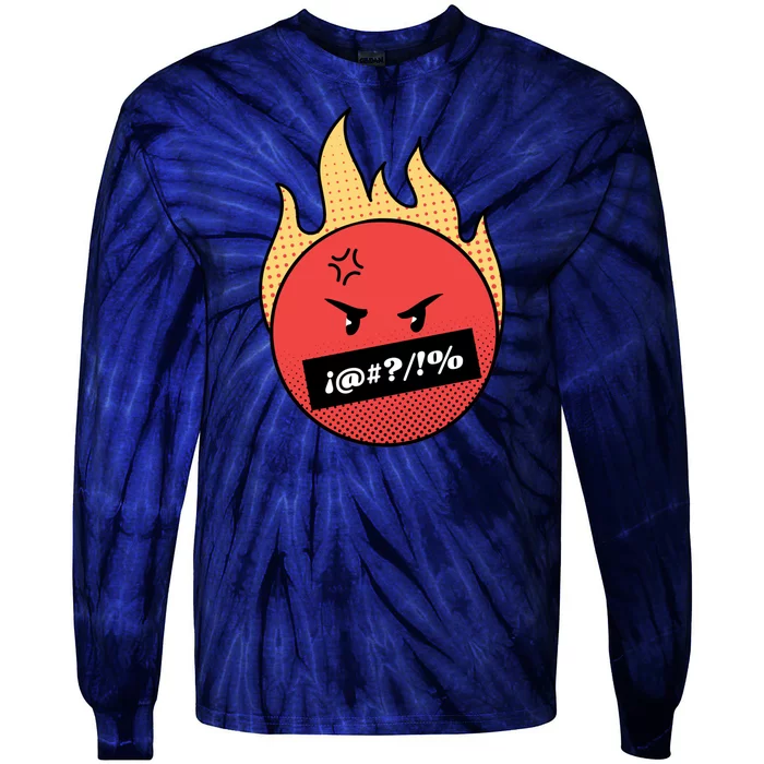 Angry Flaming Emoji Tie-Dye Long Sleeve Shirt