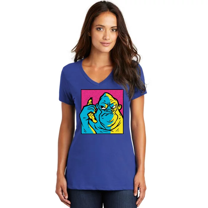 Angry Gorilla Banana Women's V-Neck T-Shirt