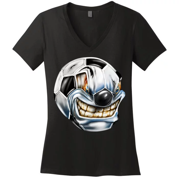 Angry Soccer Ball Women's V-Neck T-Shirt