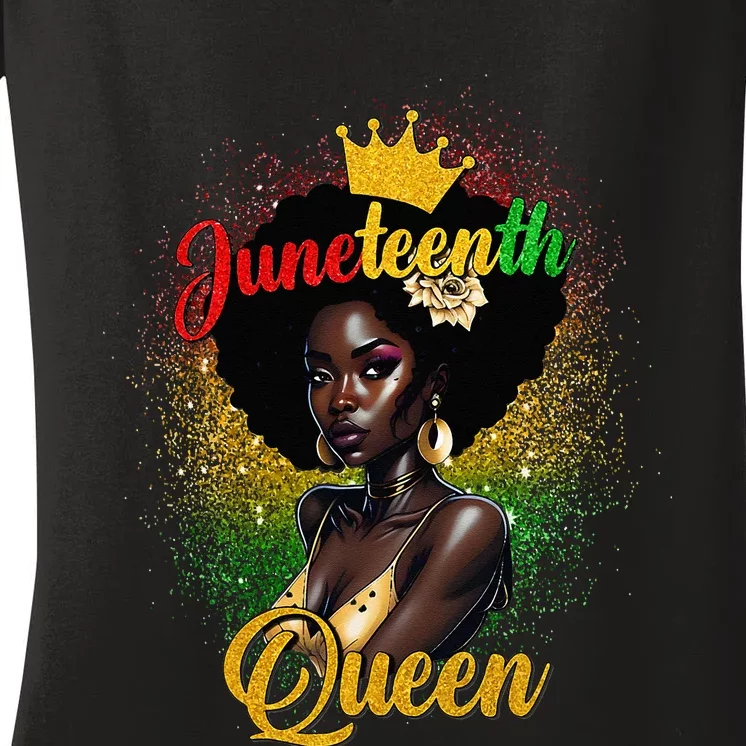 Afro Natural Hair Juneteenth Queen African American Women's V-Neck T-Shirt