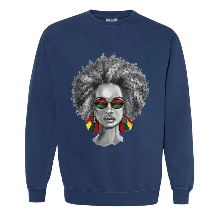 Afro Natural Hair Black  Art Black History Month Garment-Dyed Sweatshirt