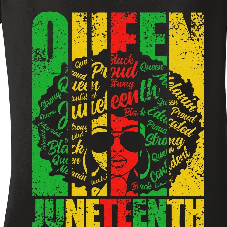 Afro Natural Hair Juneteenth Queen African American Women's V-Neck T-Shirt