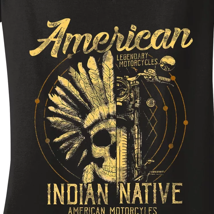 American Native Indian American Motorcycle Women's V-Neck T-Shirt