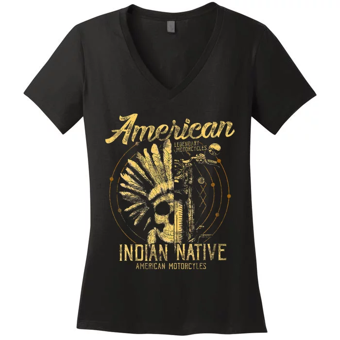 American Native Indian American Motorcycle Women's V-Neck T-Shirt