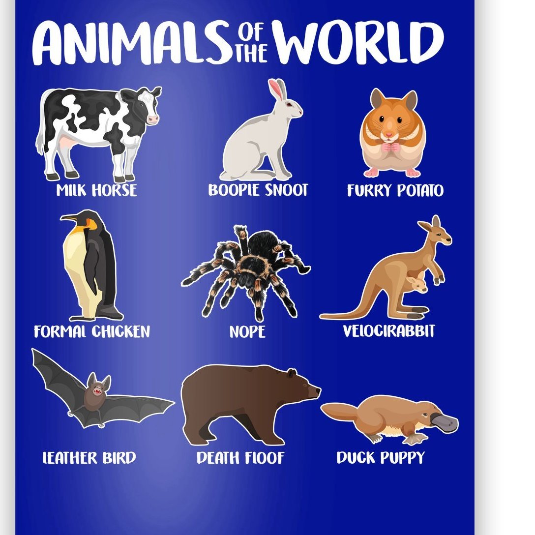 Animals Of The World Funny Names Poster | TeeShirtPalace