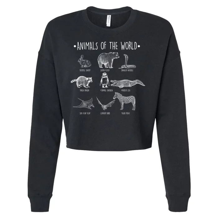 Animals Of the World Funny Wildlife Cropped Pullover Crew