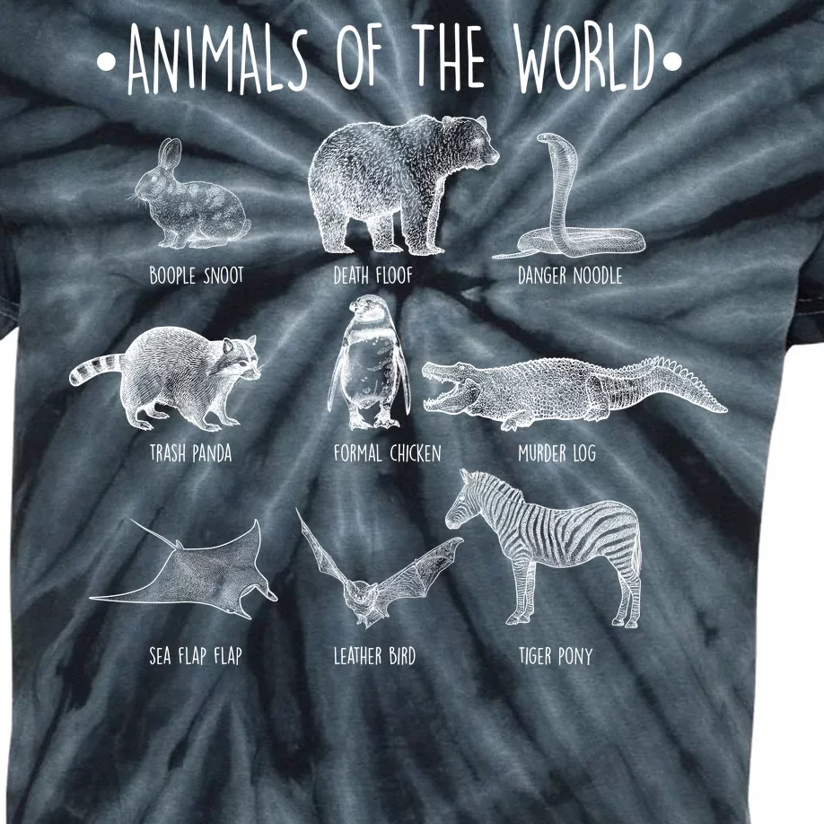 Animals Of the World Funny Wildlife Kids Tie-Dye T-Shirt