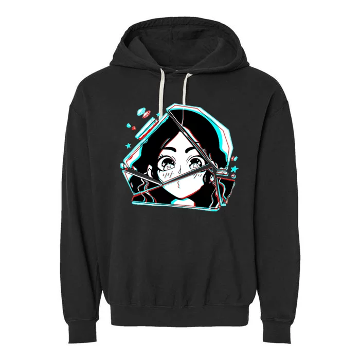 Anime Broken Glass Sparkle Eyes Garment-Dyed Fleece Hoodie