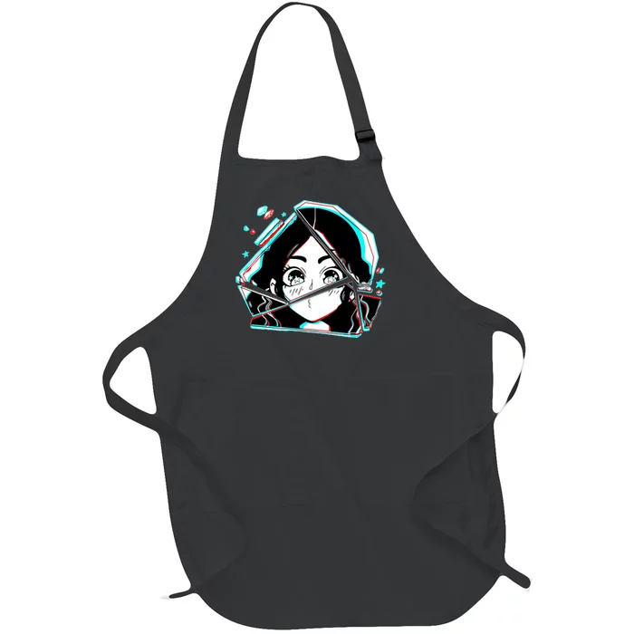 Anime Broken Glass Sparkle Eyes Full-Length Apron With Pocket