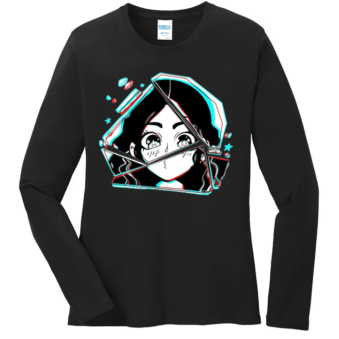 Anime Broken Glass Sparkle Eyes Ladies Long Sleeve Shirt